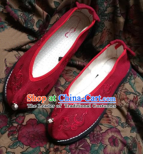Asian Chinese National Embroidery Wedding Red Shoes Handmade Embroidered Shoes, Traditional China Princess Shoes Hanfu Shoe for Women