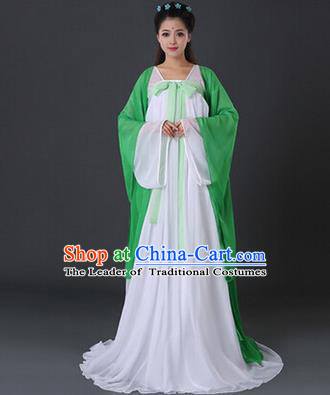 Asian China Ancient Tang Dynasty Palace Lady Costume, Traditional Chinese Princess Hanfu Embroidered Green Dress Clothing for Women