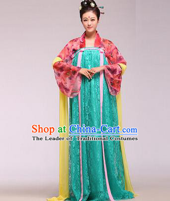Traditional Ancient Chinese Palace Lady Costume Long Cloak, Asian Chinese Tang Dynasty Princess Printing Dress Clothing for Women