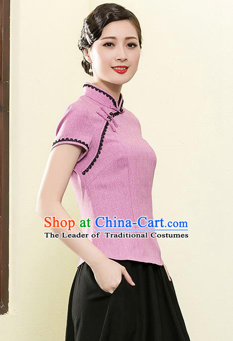 Traditional Chinese National Costume Elegant Hanfu Plated Button Pink Shirt, China Tang Suit Upper Outer Garment Cheongsam Blouse for Women