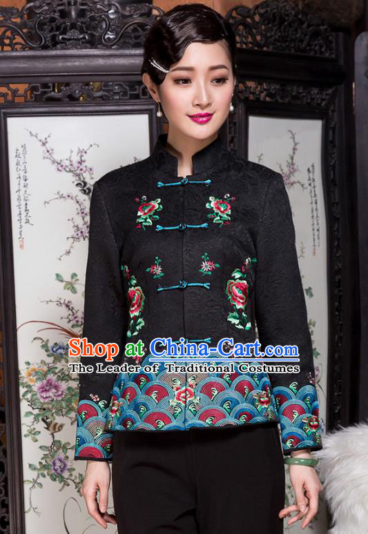 Traditional Chinese National Costume Plated Buttons Qipao Upper Outer Garment, China Tang Suit Chirpaur Coat Cheongsam Embroidered Jacket for Women