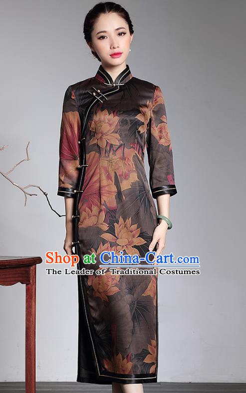 Asian Republic of China Top Grade Plated Buttons Watered Gauze Printing Cheongsam, Traditional Chinese Tang Suit Qipao Dress for Women
