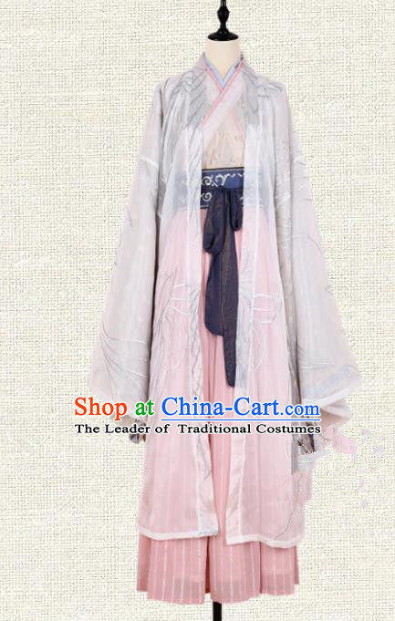 Asian China Jin Dynasty Princess Clothing Embroidered Costume Complete Set, Traditional Ancient Chinese Palace Lady Hanfu for Women