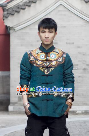 Asian China National Costume Embroidered Jacket, Traditional Chinese Tang Suit Plated Buttons Coat Clothing for Men