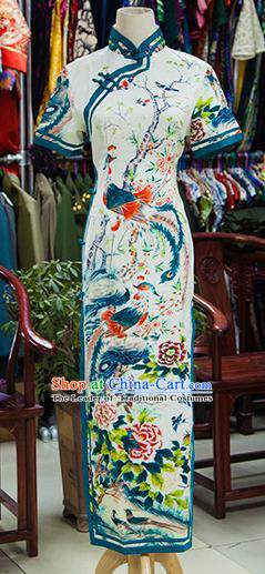 Traditional Ancient Chinese Republic of China Printing Peony Phoenix Cheongsam, Asian Chinese Chirpaur Qipao Dress Clothing for Women