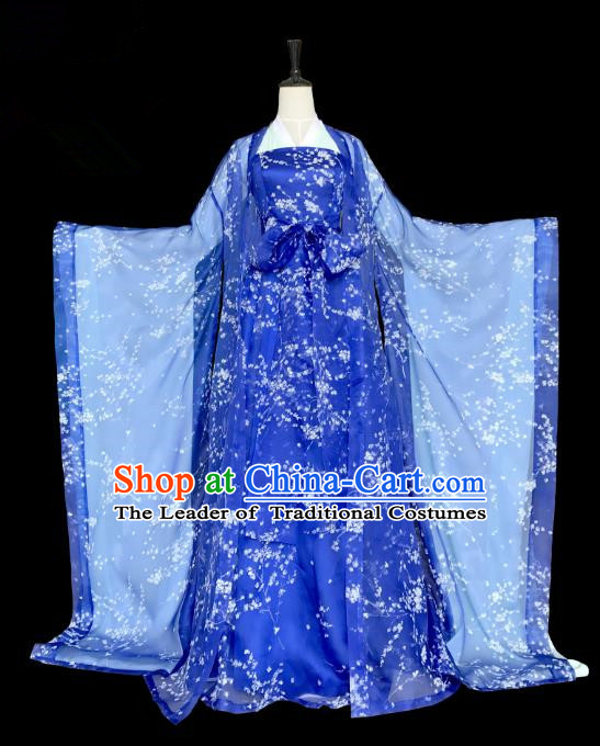 Traditional Ancient Chinese Imperial Consort Costume, Elegant Hanfu Clothing Chinese Tang Dynasty Empress Blue Clothing for Women