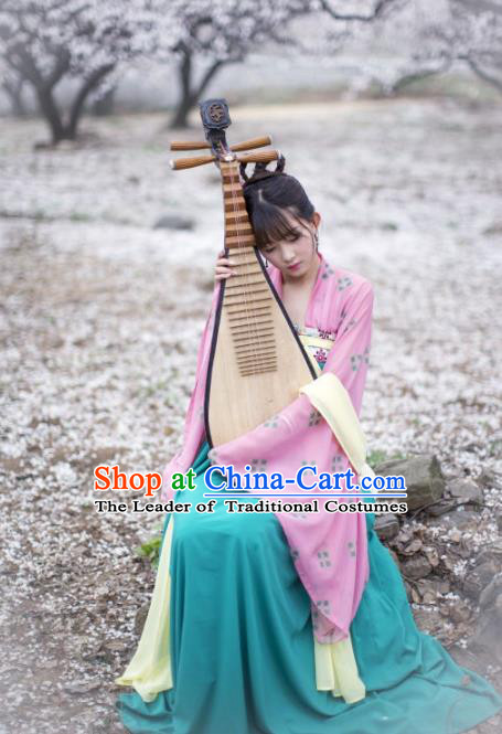 Traditional Chinese Ancient Costume Palace Lady Blue Slip Skirt, Asian China Tang Dynasty Imperial Princess Hanfu Dress Clothing for Women