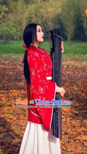 Traditional Chinese Ancient Palace Lady Costume Red Embroidered Curve Bottom, Asian China Han Dynasty Imperial Concubine Hanfu Dress Clothing for Women
