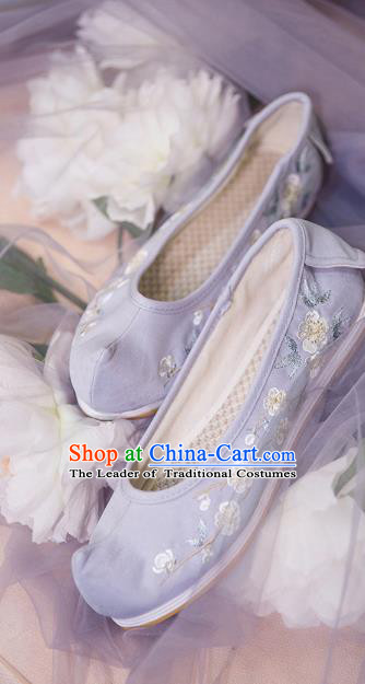Traditional Ancient Chinese Palace Lady Hanfu Embroidered Purple Shoes Bow Shoes, Asian China Princess Blood Stained Shoes for Women