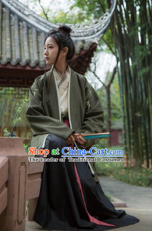 Traditional Ancient Chinese Swordsman Hanfu Costume Green Embroidered BeiZi, Asian China Song Dynasty Imperial Bodyguard Clothing for Men