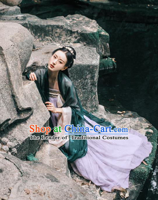 Traditional Chinese Ancient Costume Imperial Concubine Green Cardigan and Skirt, Asian China Tang Dynasty Palace Lady Clothing for Women