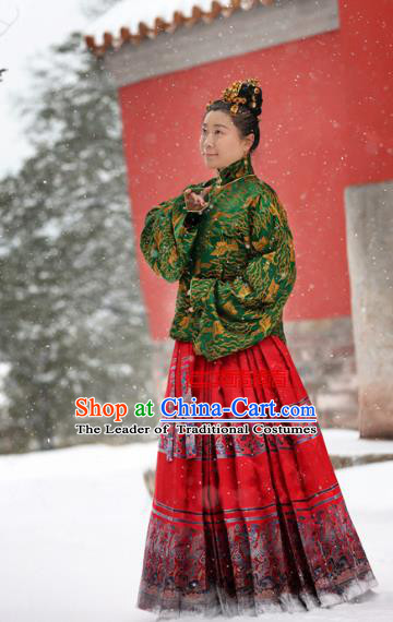 Traditional Chinese Ancient Costume Imperial Consort Green Blouse, Asian China Ming Dynasty Palace Lady Hanfu Clothing for Women