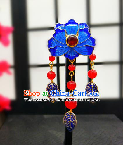 Traditional Handmade Chinese Ancient Classical Hanfu Breastpin Blueing Tassel Brooch for Women