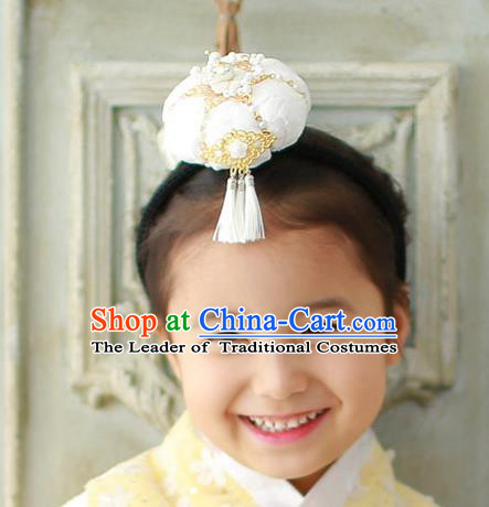 Traditional Korean Hair Accessories White Lace Flower Hair Clasp, Asian Korean Hanbok Fashion Headwear Headband for Kids