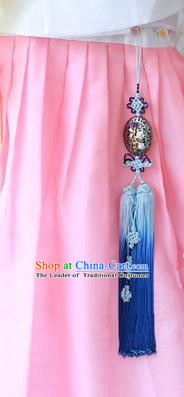 Traditional Korean Accessories Blue Tassel Waist Pendant, Asian Korean Fashion Wedding Tassel Hanbok Waist Decorations for Women