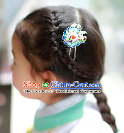 Traditional Korean National Hair Accessories Wedding Blueing Hairpins, Asian Korean Fashion Hanbok Hair Stick Headwear for Women