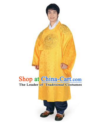 Korean National Traditional Handmade Wedding Embroidery Hanbok Costume, Asian Korean Palace Bridegroom Yellow Dragon Robe for Men