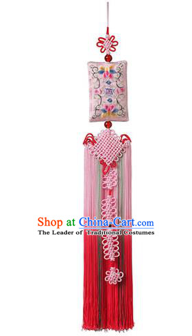 Traditional Korean Accessories Embroidered Waist Pendant, Asian Korean Fashion Wedding Red Tassel Waist Decorations for Women