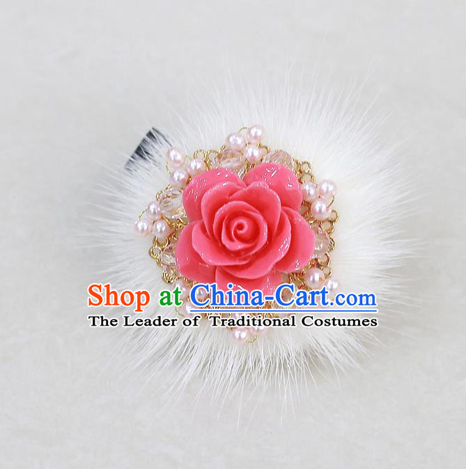 Traditional Korean Hair Accessories Rose Pearls Hair Stick, Asian Korean Wedding Hanbok Hair Decorations Headwear for Kids