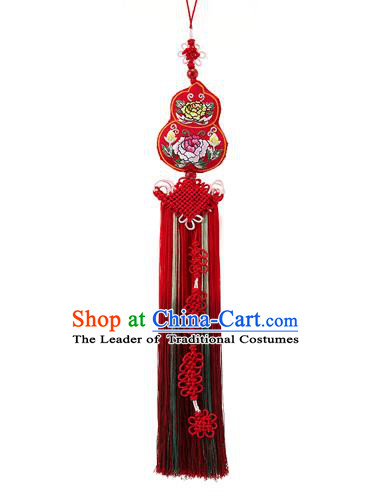 Traditional Korean Accessories Embroidered Waist Pendant Chinese Knot Palace Taeniasis, Asian Korean Wedding Hanbok Red Tassel Waist Decorations for Women