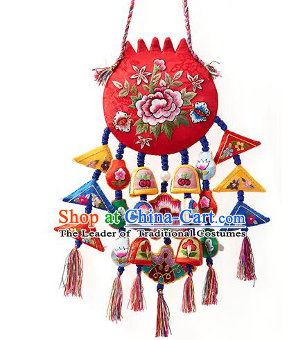 Korean National Accessories Bride Wedding Embroidered Peony Red Waist Pendant, Asian Korean Hanbok Tassel Waist Decorations for Women