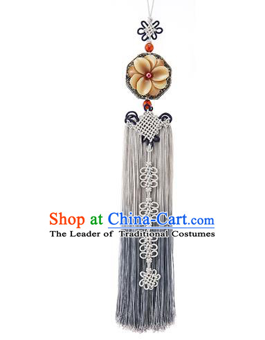 Asian Korean Hanbok Grey Tassel Waist Decorations, Korean National Belts Accessories Wedding Bride Waist Pendant for Women