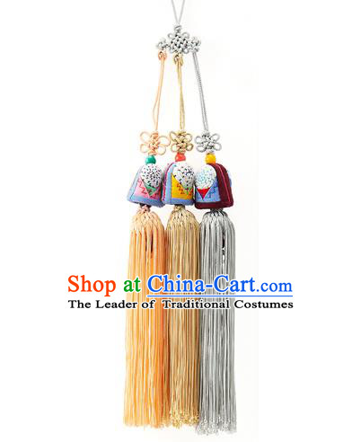 Asian Korean Hanbok Chinese Knots Tassel Waist Decorations, Korean National Belts Accessories Wedding Bride Waist Pendant for Women