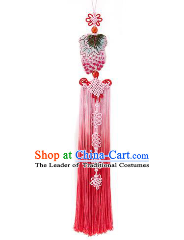 Korean National Accessories Bride Wedding Embroidered Grape Chinese Knots Waist Pendant, Asian Korean Hanbok Pink Tassel Waist Decorations for Women