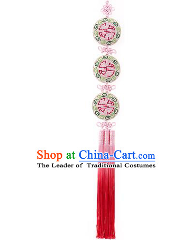 Korean National Belts Accessories Bride Wedding Embroidered Flowers Waist Pendant, Asian Korean Hanbok Pink Tassel Waist Decorations for Women