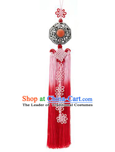 Asian Korean Hanbok Chinese Knot Pink Tassel Waist Decorations, Korean National Belts Accessories Bride Wedding Waist Pendant for Women