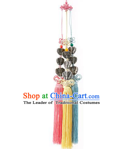 Asian Korean Hanbok Chinese Knot Tassel Waist Decorations, Korean National Belts Accessories Wedding Bride Waist Pendant for Women