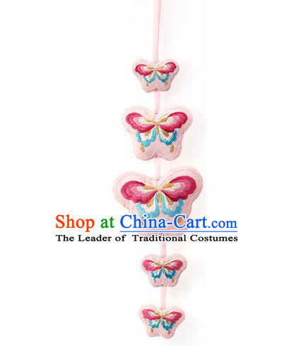 Asian Korean Hanbok Embroidered Flower Pink Butterfly Waist Decorations, Korean National Belts Accessories Wedding Bride Waist Pendant for Women