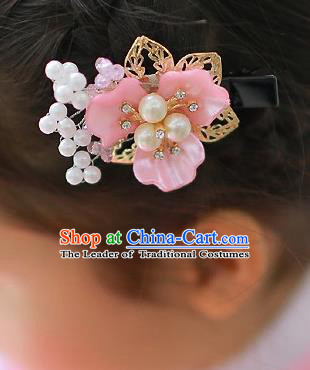 Korean National Hair Accessories Pink Shell Flower Hair Claw, Asian Korean Hanbok Fashion Headwear Hair Stick for Kids