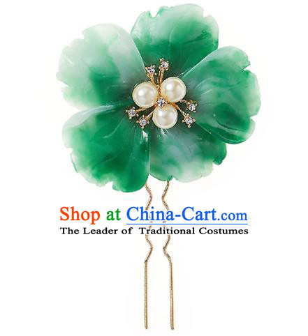 Korean National Wedding Hair Accessories Bride Green Flower Hair Clip, Korean Hanbok Fashion Palace Hairpins for Women