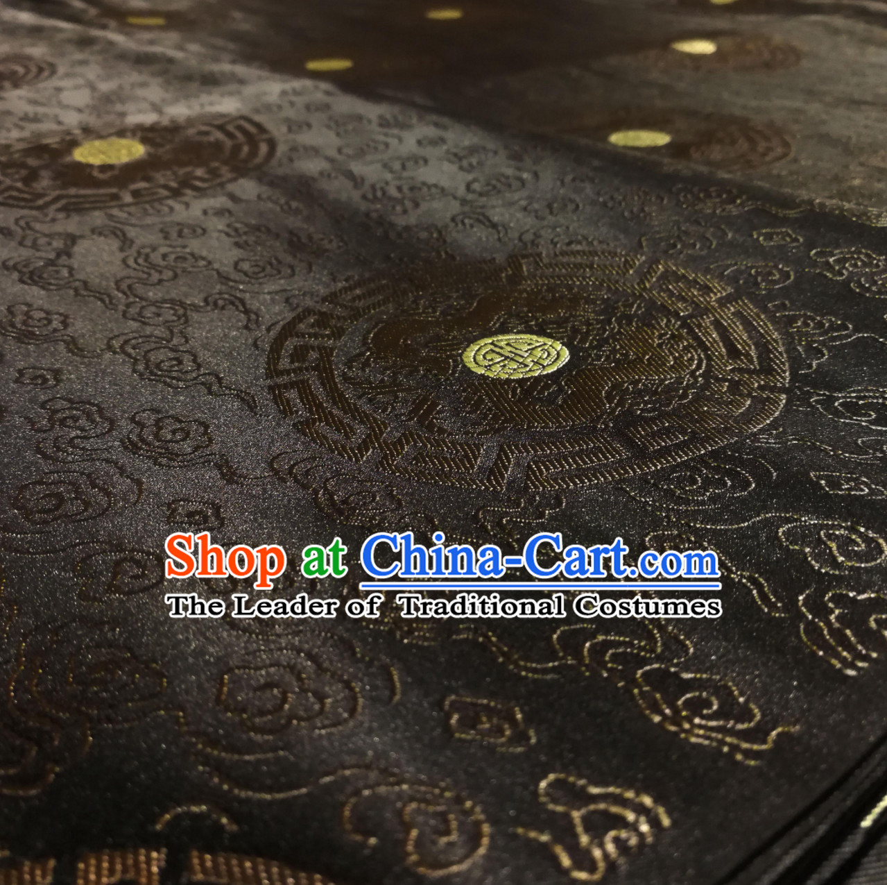 Black Color Chinese Royal Palace Style Traditional Round Dragon Pattern Design Brocade Fabric Silk Fabric Chinese Fabric Asian Material