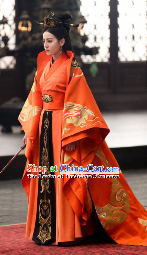Traditional Chinese Qin Dynasty Imperial Empress Costume, Asian China Ancient Palace Lady Embroidered Tailing Clothing for Women