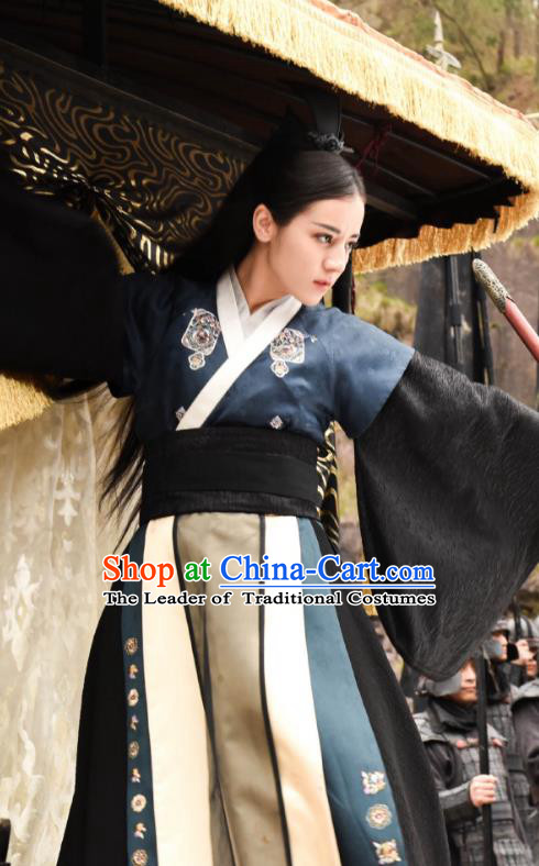 Traditional Chinese Qin Dynasty Female Assassin Costume, Asian China Ancient Swordswoman Embroidered Clothing