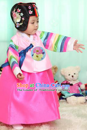 Asian Korean National Handmade Formal Occasions Clothing Embroidered Pink Blouse and Dress Palace Hanbok Costume for Kids