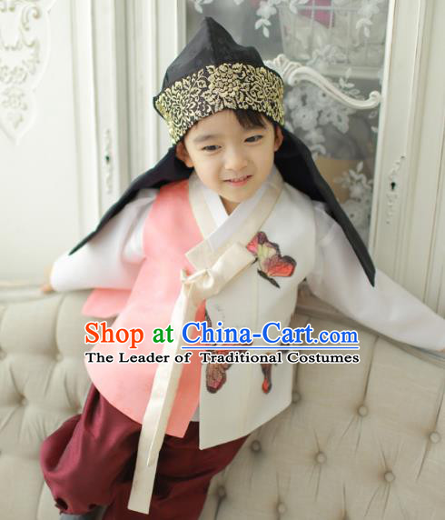Asian Korean National Traditional Handmade Formal Occasions Boys Embroidery Printing Butterfly Vest Prince Hanbok Costume Complete Set for Kids