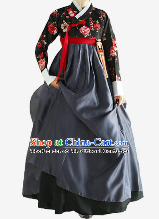 Top Grade Korean National Handmade Wedding Clothing Palace Bride Hanbok Costume Embroidered Black Blouse and Dress for Women