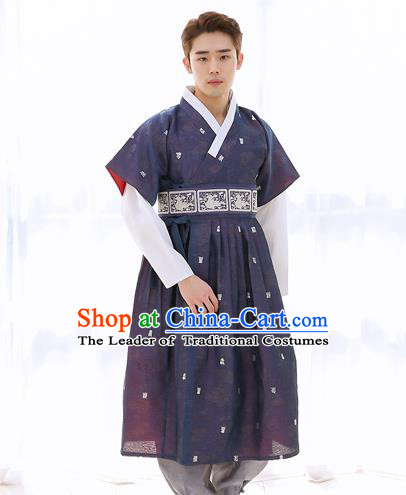 Asian Korean National Traditional Formal Occasions Wedding Bridegroom Embroidery Navy Vest Hanbok Costume Complete Set for Men