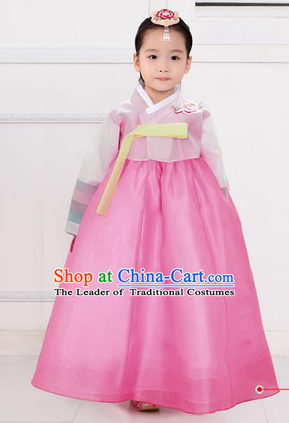 Top Grade Korean National Handmade Wedding Palace Bride Hanbok Costume Embroidered Purple Blouse and Pink Dress for Kids