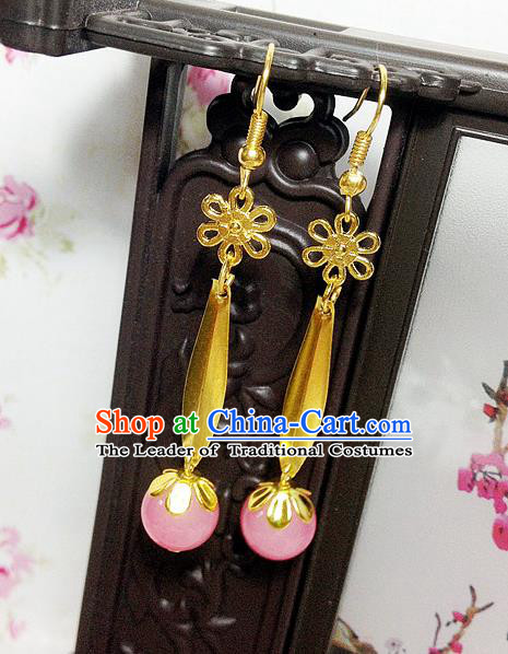 Traditional Handmade Chinese Ancient Classical Accessories Bride Wedding Xiuhe Suit Pink Bead Tassel Earrings for Women