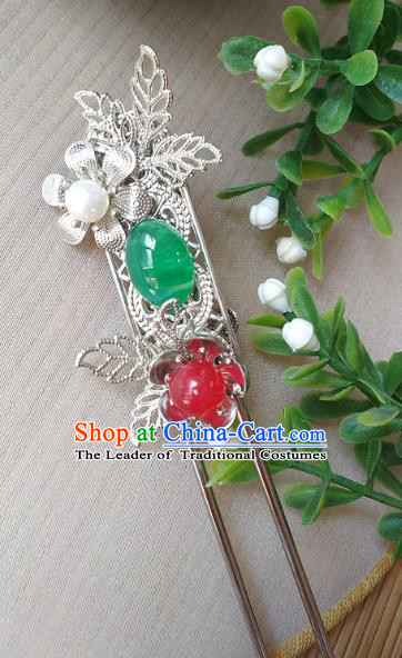 Traditional Chinese Ancient Classical Hair Accessories Hanfu Green Agate Hair Clip Step Shake Hairpins for Women