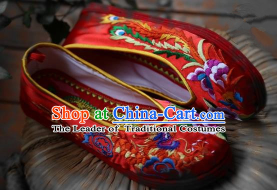 Asian Chinese Ancient Shoes Wedding Shoes Red Embroidered Shoes, Traditional China Peking Opera Shoes Hanfu Shoes for Women