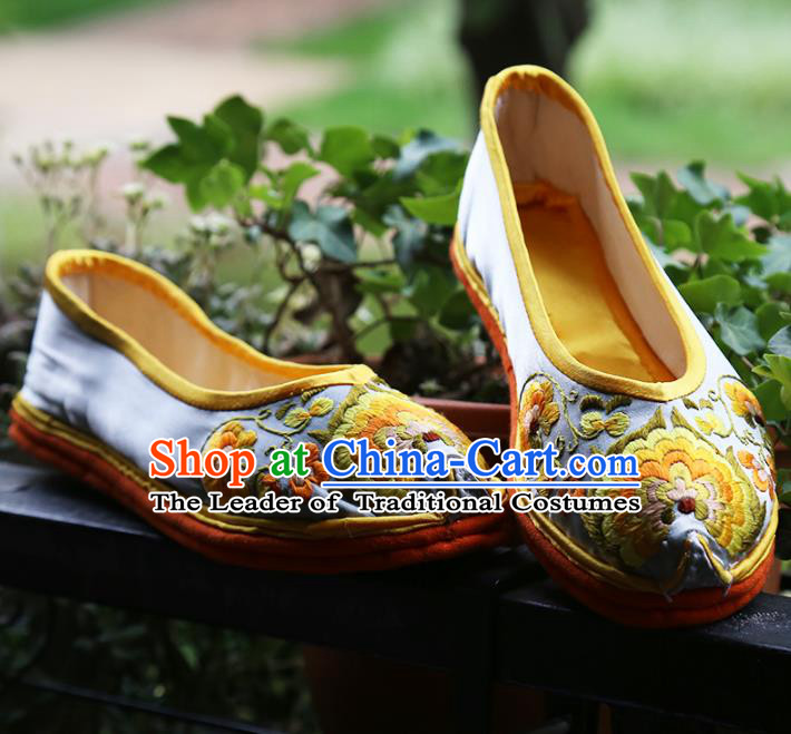 Asian Chinese Traditional Shoes Embroidered Shoes, China Peking Opera Handmade Embroidery Shoe Hanfu Princess Shoes for Women