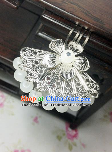 Traditional Chinese Ancient Classical Hair Accessories Hanfu White Beads Tassel Hair Clip Bride Hairpins for Women