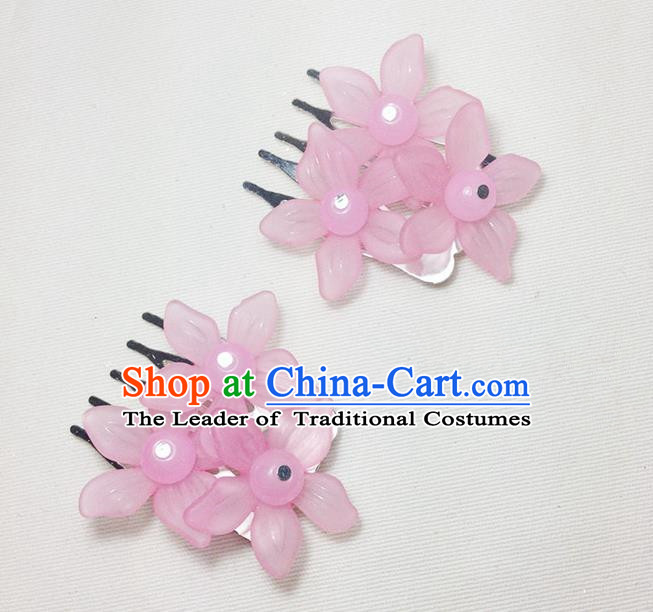 Traditional Chinese Ancient Classical Hair Accessories Hanfu Pink Flowers Hair Comb Bride Hairpins for Women