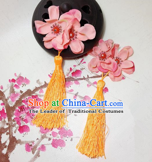 Traditional Chinese Ancient Classical Hair Accessories Hanfu Blue Flowers Hair Comb Bride Hairpins for Women