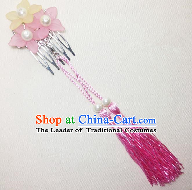 Traditional Chinese Ancient Classical Hair Accessories Hanfu Cheongsam Hair Comb Bride Pink Tassel Hairpins for Women